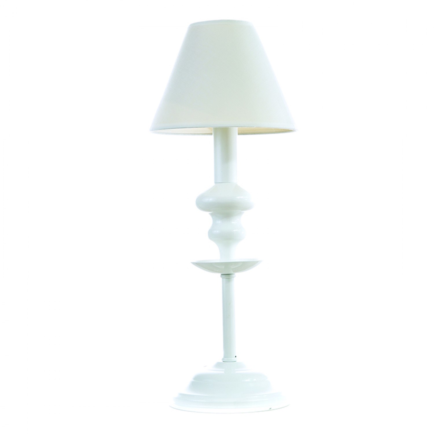 Επιτραπέζιο φωτιστικό από λευκό μέταλλο και υφασμάτινο καπέλο (3420-Λευκό) Φωτιστικά