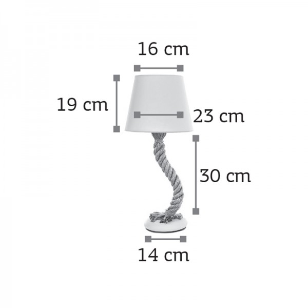 Επιτραπέζιο φωτιστικό από καφέ σχοινί και υφασμάτινο καπέλο 1XE27 D:50cm (3433-WH)