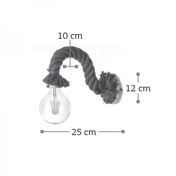 Επιτοίχιο φωτιστικό από καφέ σχοινί και λευκό μέταλλο 1XE27 D:25cm (43367-WH)