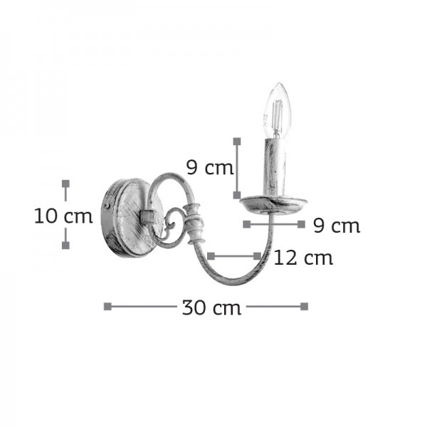 Επιτοίχιο φωτιστικό από μέταλλο σε λευκή πατίνα 1XE14 D:30cm (43371)