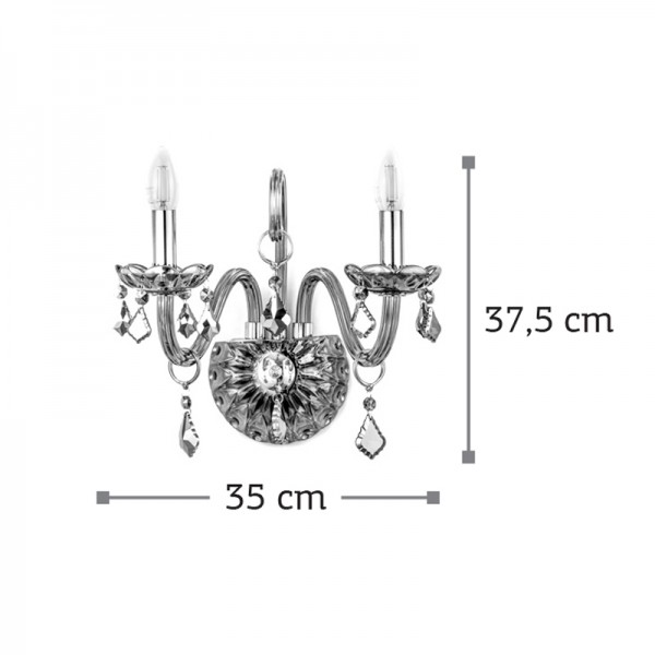 Επιτοίχιο φωτιστικό από φιμέ γυαλί και κρύσταλλα 2XE14 D:35cm (43391-2-FIME)
