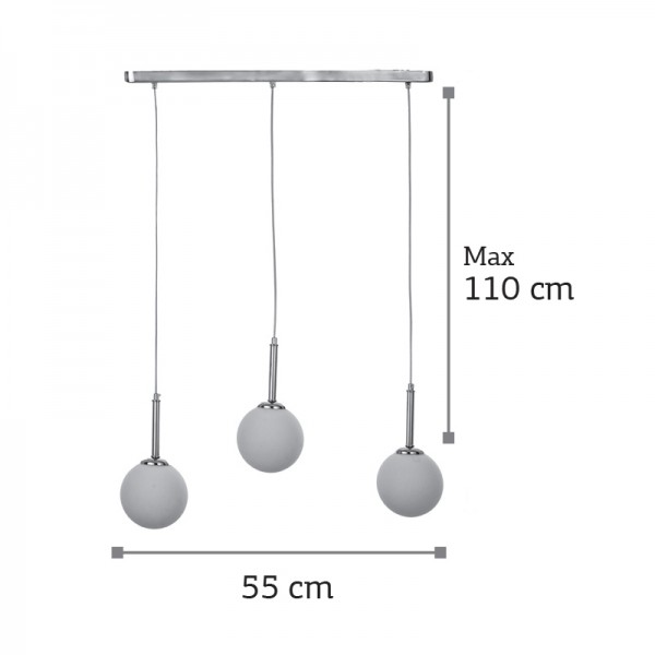 Κρεμαστό φωτιστικό από χρώμιο μέταλλο και λευκή οπαλίνα 3XG9 D:60cm (4515-3 ΡΑΓΑ)