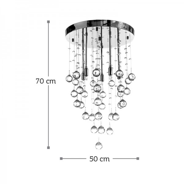 Φωτιστικό οροφής από χρώμιο μέταλλο και διάφανα κρύσταλλα 8XG9 D:50cm (5201-Α)