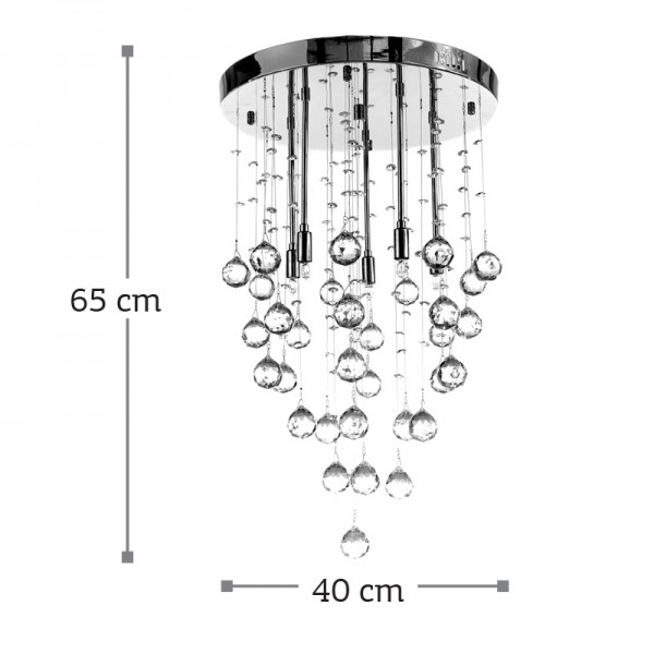 Φωτιστικό οροφής από χρώμιο μέταλλο και διάφανα κρύσταλλα 5XG9 D:40cm  (5201-Β)