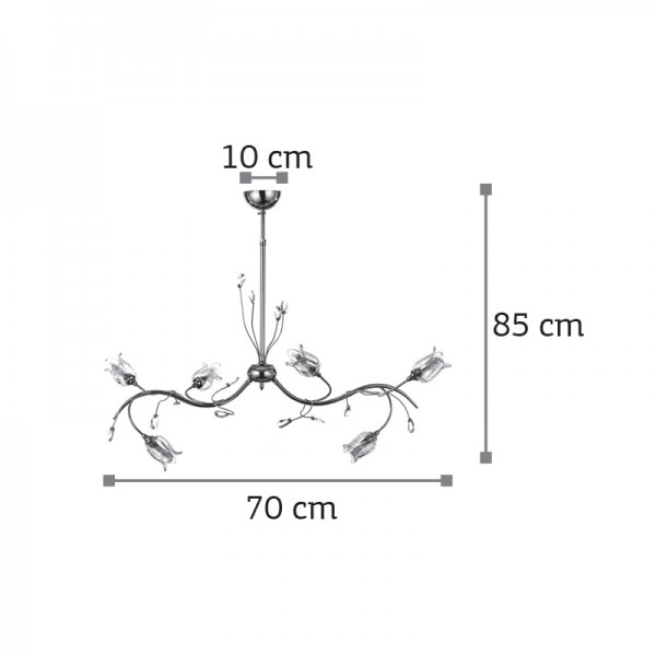 Κρεμαστό φωτιστικό από χρώμιο μέταλλο κρύσταλλα και λευκό γυαλί 6XG9 D:70cm (5224-6-Χρώμιο)