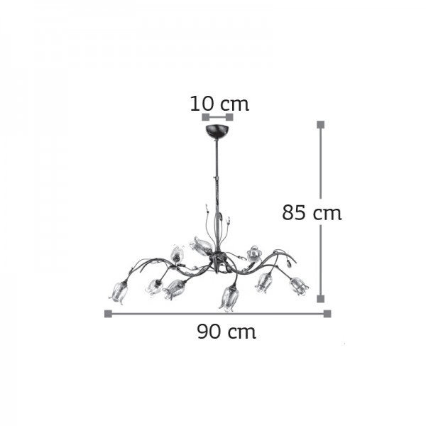 Κρεμαστό φωτιστικό από οξυντέ μέταλλο κρύσταλλα και μελί γυαλί 9XG9 D:90cm (5224-9-Οξυντέ)