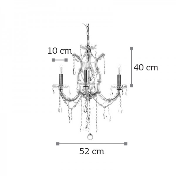 Κρεμαστό φωτιστικό από οξυντέ μέταλλο γυαλί και κρύσταλλα 3XE14 D:52cm (5244-3-Οξυντέ)