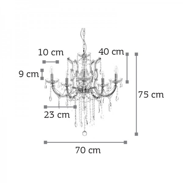 Κρεμαστό φωτιστικό από χρώμιο μέταλλο γυαλί και κρύσταλλα 6XE14 D:70cm (5244-6-Χρώμιο)