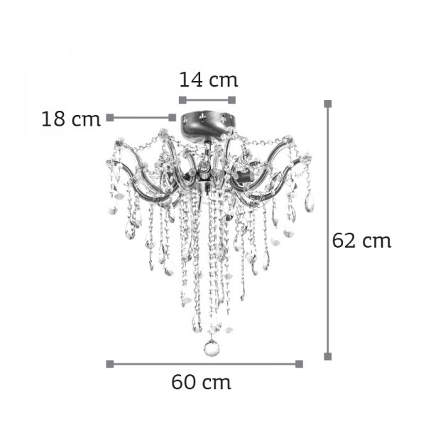 Φωτιστικό οροφής από οξυντέ μέταλλο γυαλί και κρύσταλλα 6XE14 D:60cm (5249-6-Οξυντέ)