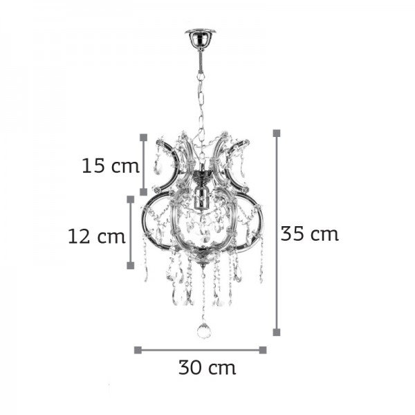 Κρεμαστό φωτιστικό από οξυντέ μέταλλο γυαλί και κρύσταλλα 1XE14 D:30cm (5250-1-Οξυντέ)