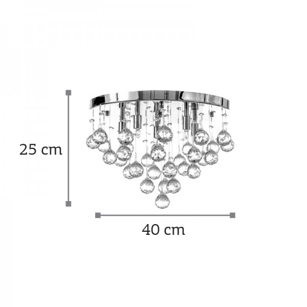 Φωτιστικό οροφής από χρώμιο μέταλλο και διάφανα κρύσταλλα 5XG9 D:40cm (5292-Β)
