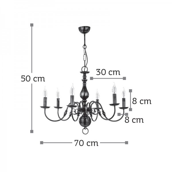 Κρεμαστό φωτιστικό από οξυντέ μέταλλο 6XE14 D:70cm (5309-6)