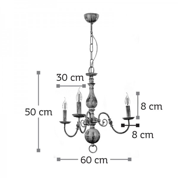 Κρεμαστό φωτιστικό από μέταλλο σε λευκή πατίνα 3XE14 D:60cm (5311-3)