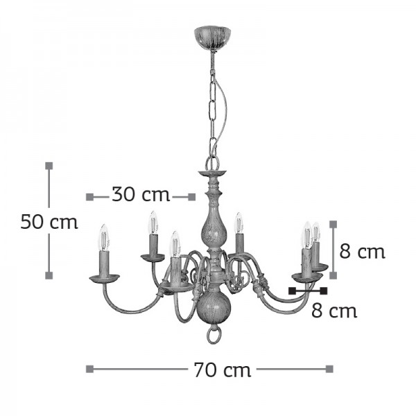 Κρεμαστό φωτιστικό από μέταλλο σε λευκή πατίνα 6XE14 D:70cm (5311-6)