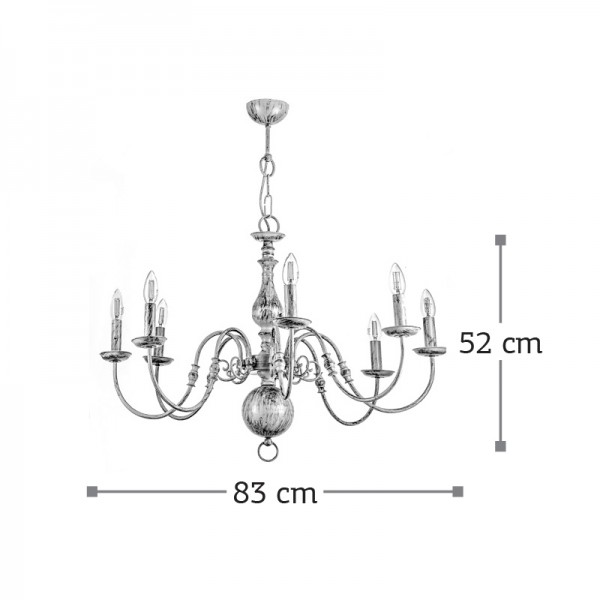 Κρεμαστό φωτιστικό από μέταλλο σε λευκή πατίνα 8XE14 D:83cm (5311-8)