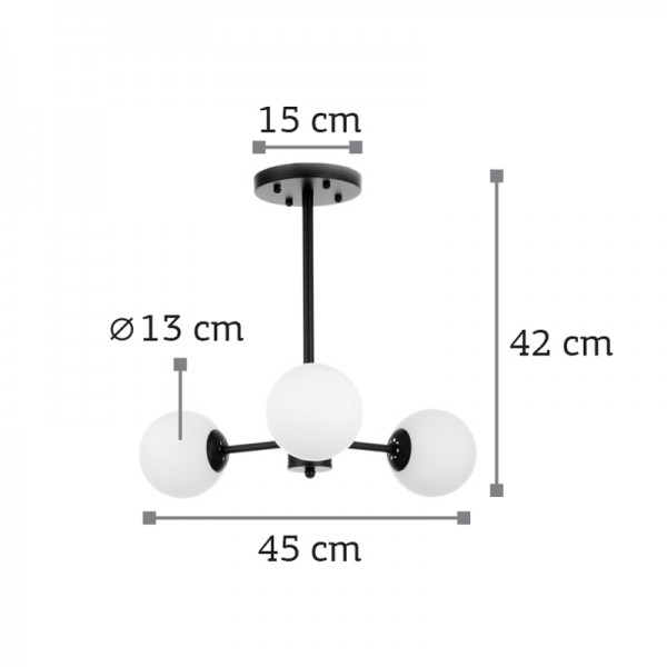 Κρεμαστό φωτιστικό από μαύρο μέταλλο και λευκή οπαλίνα 3XG9 D:45cm (5315-3)