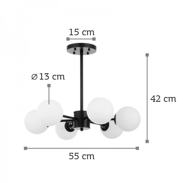 Κρεμαστό φωτιστικό από μαύρο μέταλλο και λευκή οπαλίνα 6XG9 D:55cm (5315-6)