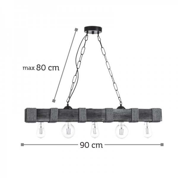 Κρεμαστό φωτιστικό από ξύλο και σχοινί 5XE27 D:90cm (5318-5)