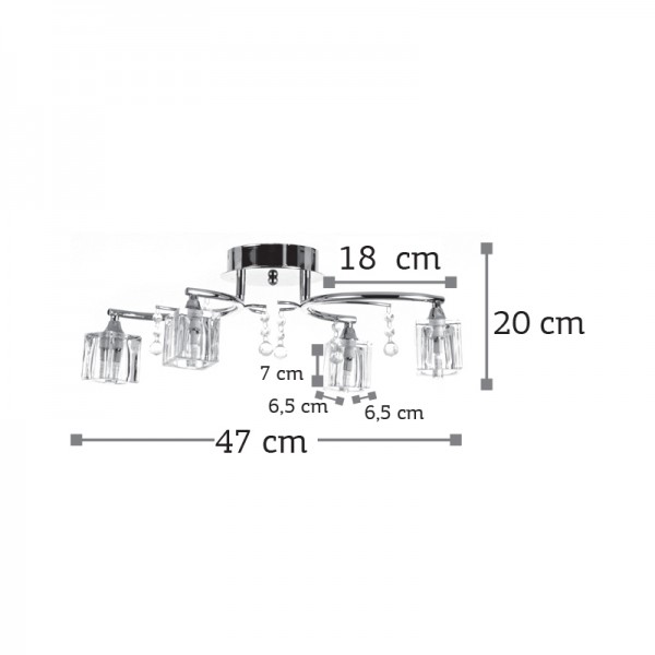 Φωτιστικό οροφής από χρώμιο μέταλλο και κρύσταλλα 4XG9 D:47cm (6120-4)