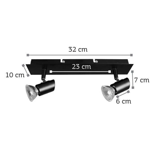 Επιτοίχιο σποτ από μέταλλο σε μαύρη απόχρωση 2XGU10 D:25cm (9078-2Φ-Μαύρο)