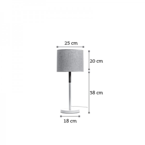 Επιτραπέζιο φωτιστικό από λευκό μέταλλο και υφασμάτινο καπέλο 1XE27 D:58cm (3453-WH)