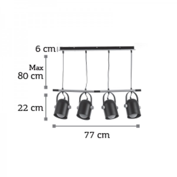 Κρεμαστό φωτιστικό από μαύρο μέταλλο και ξύλο 4XE27 D:77cm (6130-4-BL)