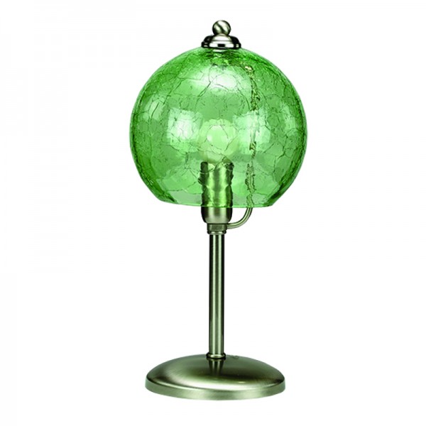 Επιτραπέζιο φωτιστικό από νίκελ ματ μέταλλο και πράσινο κρακελέ γυαλί 1ΧE14 D:37cm (3366-Πράσινο)