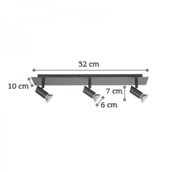 Επιτοίχιο σποτ από μέταλλο σε μαύρη απόχρωση 3XGU10 D:32cm (9078-3Φ-Μαύρο)