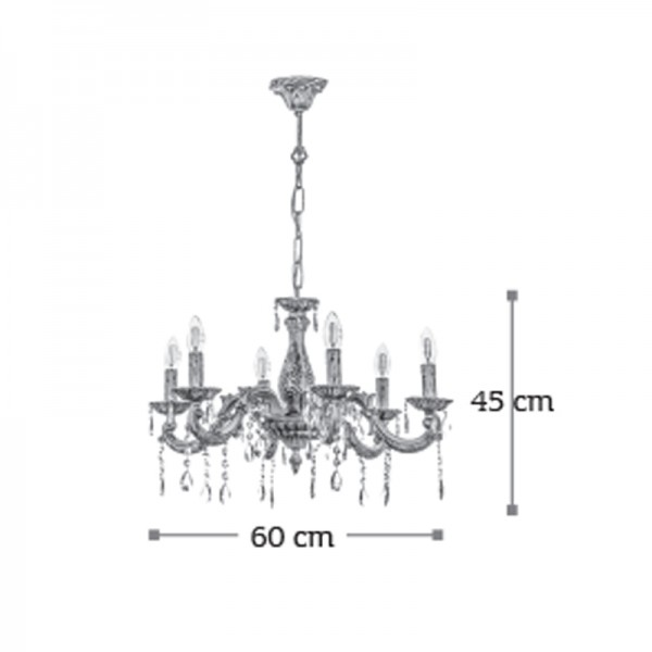 Κρεμαστό φωτιστικό από μέταλλο σε μπεζ πατίνα και κρύσταλλα 6XE14 D:60cm (5304-6)