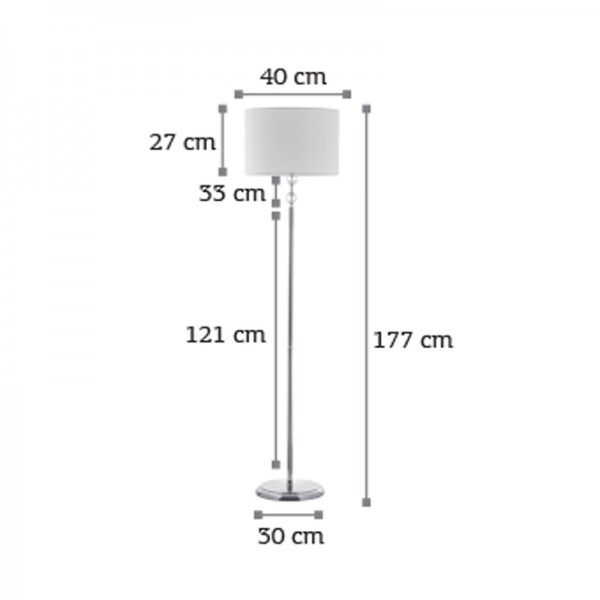 Επιδαπέδιο φωτιστικό από χρώμιο μέταλλο κρύσταλλο και υφασμάτινο καπέλο 1XE27 D:177cm (45360-Χρώμιο)