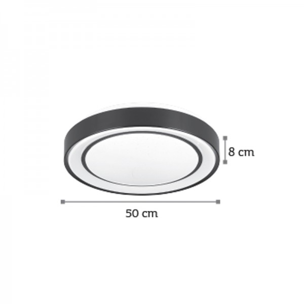 Πλαφονιέρα οροφής LED 36W 3CCT από μαύρο μέταλλο και ακρυλικό D:50cm (42179-A)