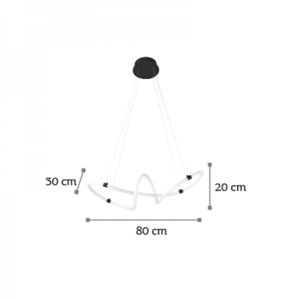 Κρεμαστό φωτιστικό LED 25W 3000K από μαύρο μέταλλο και σωλήνα PVC D:80cm (6022)