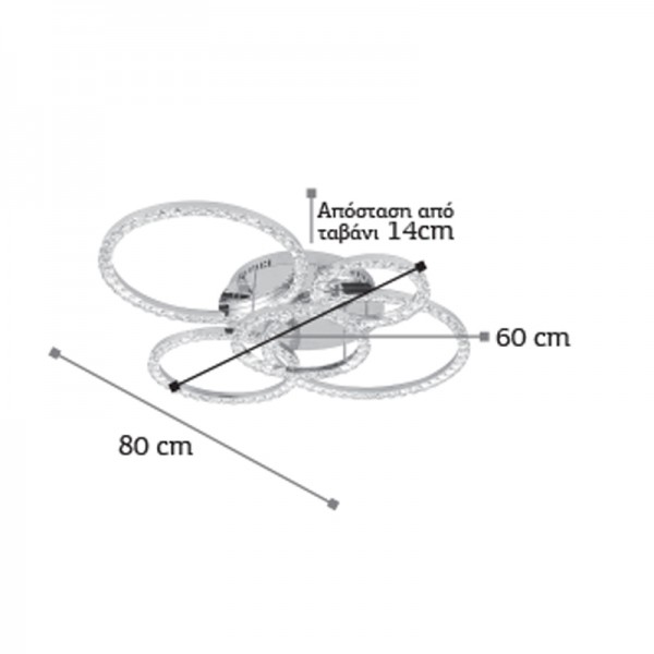 Πλαφονίερα οροφής LED 72W 4000Kαπό χρώμιο μέταλλο και κρύσταλλα D:80cm (6038)