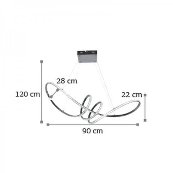 Κρεμαστό φωτιστικό LED 75W 4000K από χρώμιο αλουμίνιο και κρύσταλλα D:90cm (6182-Χρώμιο)