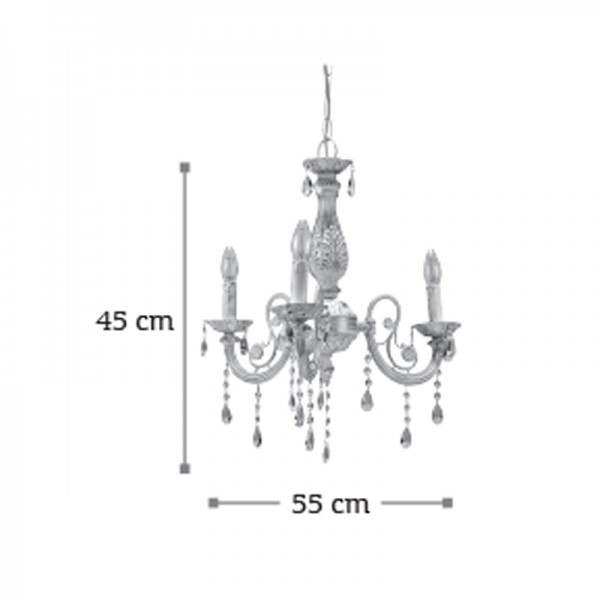 Κρεμαστό φωτιστικό από μέταλλο σε μπεζ πατίνα και κρύσταλλα 3XE14 D:55cm (5303-3)