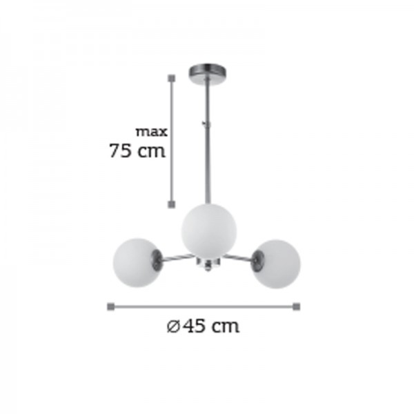 Κρεμαστό φωτιστικό από χρώμιο μέταλλο και λευκή οπαλίνα 3XG9 D:45cm (5321-3)