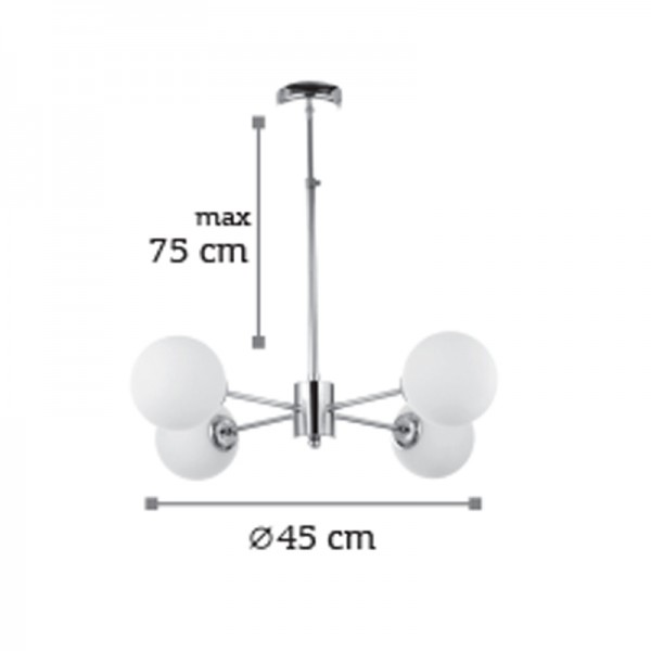 Κρεμαστό φωτιστικό από χρώμιο μέταλλο και λευκή οπαλίνα 4XG9 D:45cm (5321-4)