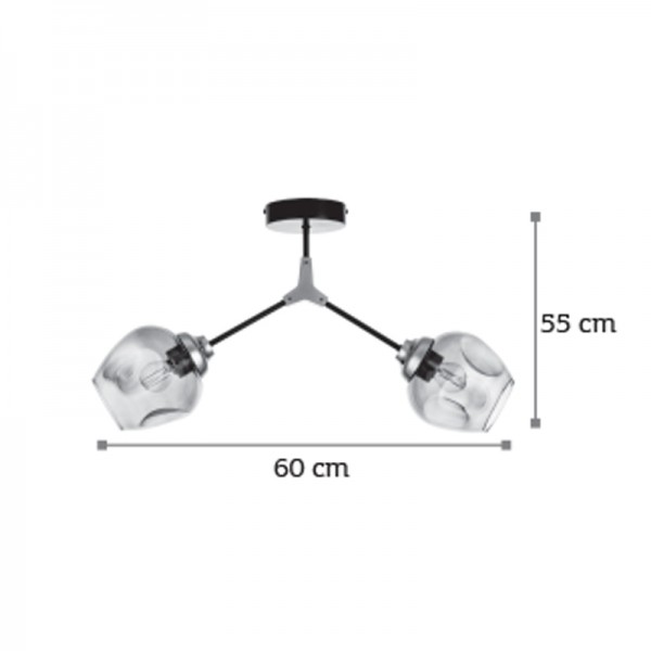 Κρεμαστό φωτιστικό από μαύρο μέταλλο και διάφανο γυαλί 2XE27 D:60cm (6129-2-GL)