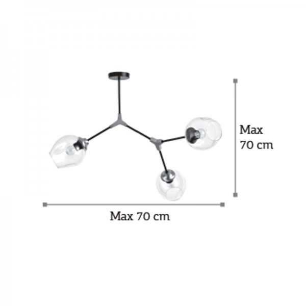 Κρεμαστό φωτιστικό από μαύρο μέταλλο και διάφανο γυαλί 3XE27 D:70cm (6129-3-GL)