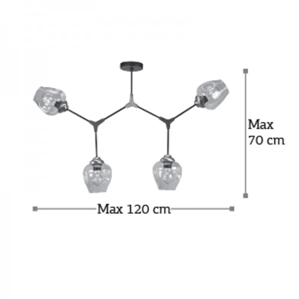 Κρεμαστό φωτιστικό από μαύρο μέταλλο και διάφανο γυαλί 4XE27 D:120cm (6129-4-GL)