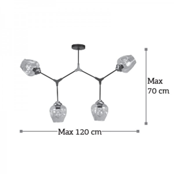 Κρεμαστό φωτιστικό από μαύρο μέταλλο και διάφανο γυαλί 4XE27 D:120cm (6129-4-ΝΜ)