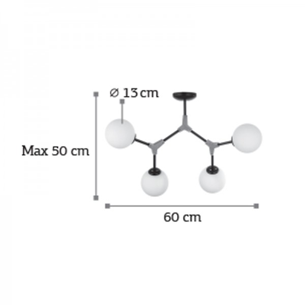 Κρεμαστό φωτιστικό από μαύρο μέταλλο και λευκή οπαλίνα 4XE27 D:60cm (6167-4-NM)