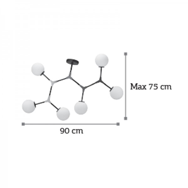 Κρεμαστό φωτιστικό από μαύρο μέταλλο και λευκή οπαλίνα 6XE27 D:90cm (6167-6-GL)