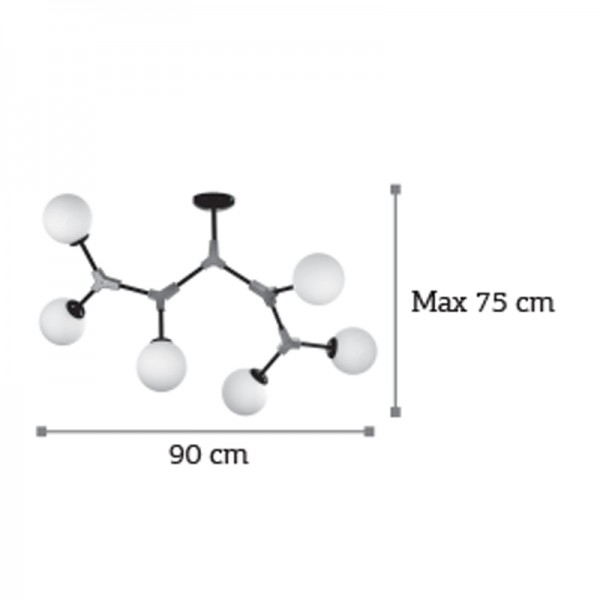 Κρεμαστό φωτιστικό από μαύρο μέταλλο και λευκή οπαλίνα 6XE27 D:90cm (6167-6-NM)