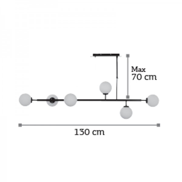 Κρεμαστό φωτιστικό από μαύρο μέταλλο και λευκή οπαλίνα 6XG9 D:130cm (6170-6-BL)