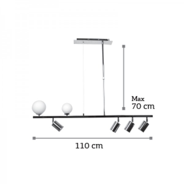 Κρεμαστό φωτιστικό από χρώμιο μέταλλο και λευκή οπαλίνα 2XG9 και 4XGU10 D:110cm (6191-CH)