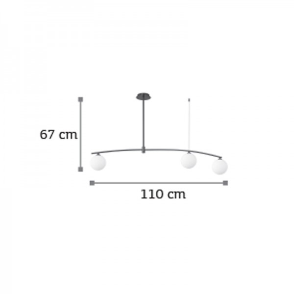 Κρεμαστό φωτιστικό από μαύρο μέταλλο και λευκή οπαλίνα 3XG9 D:110cm (6037-3)