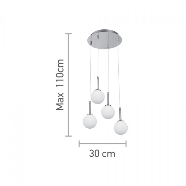 Κρεμαστό φωτιστικό από χρυσαφί μέταλλο και λευκή οπαλίνα 4XG9 D:30cm (4016-4-ROSETTE)