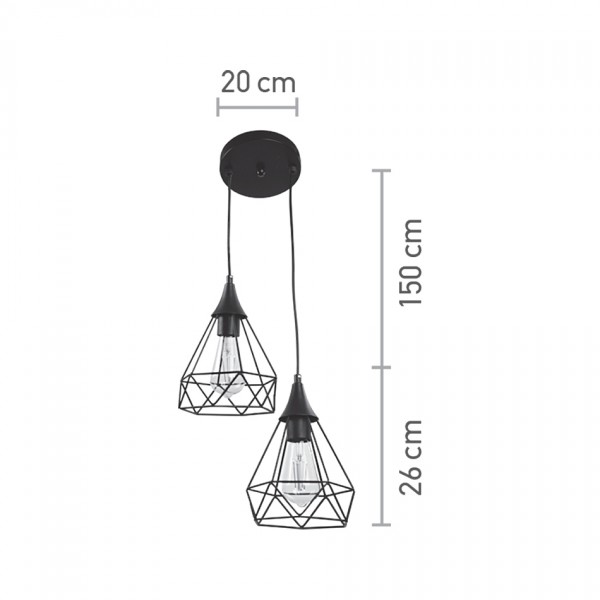 Κρεμαστό φωτιστικό από μαύρο μέταλλο 2XE27 D:20cm (4024-2-BL-ROSETTE)