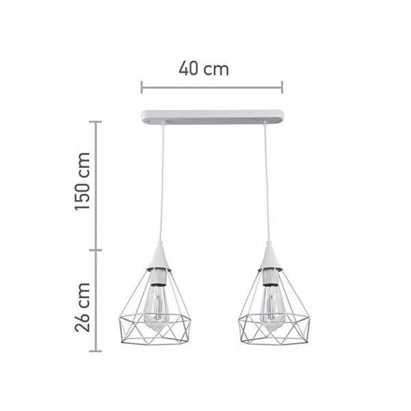 Κρεμαστό φωτιστικό από λευκό μέταλλο 2XE27 D:40cm (4024-2-WH-RAIL)